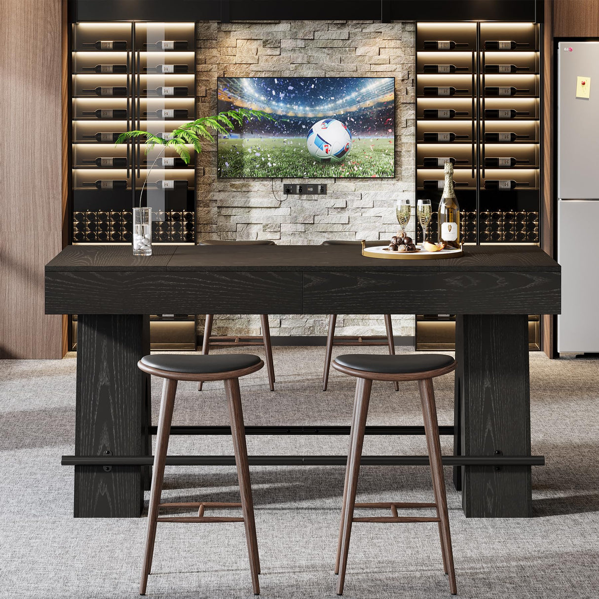 Tribesigns Bar Table, 63-Inch Bar Height Pub Table, Counter Height Table with Metal Footrest, Rectangular High Top Dining Counter Tables with Wood Base for Home Bar, Kitchen, Black Tribesigns