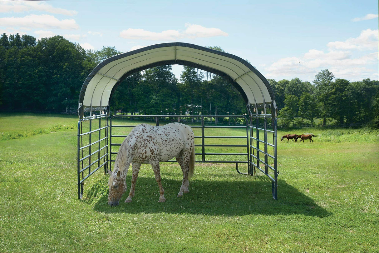 ShelterLogic 12' x 12' Corral Shelter and Livestock Shade Waterproof and UV Treated Universal Cover for Horses, Goats, and Other Livestock (Corral Panels Not Included) ShelterLogic