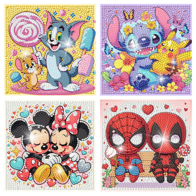 4 Packs Cartoon Diamond Art Kits for Kids,5D DIY Diamond Art Painting Kits for Kids Ages 4-8-12,Mosaic Kits Full Round Drills for Gifts and Home Wall Decor 6X6 Inch