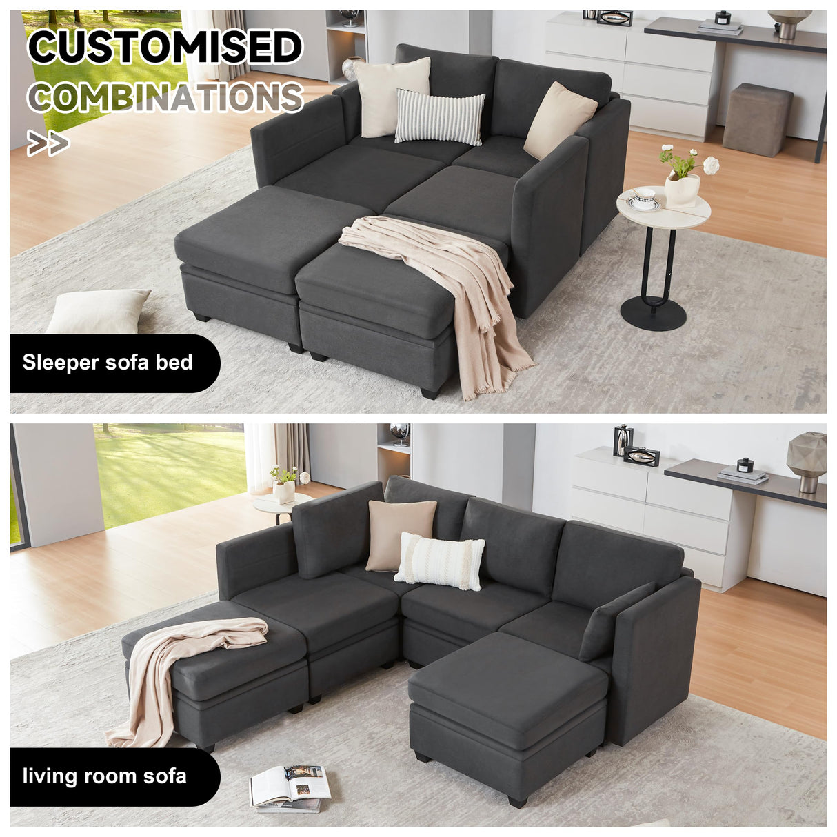 Weture Modular Sectional Sofa with Storage, U Shaped Sectional Couch for Living Room, Convertible Modular Sofa Couch with Ottomans, High Supportive & Soft Sponge, 6 Seat, Darkgrey Weture