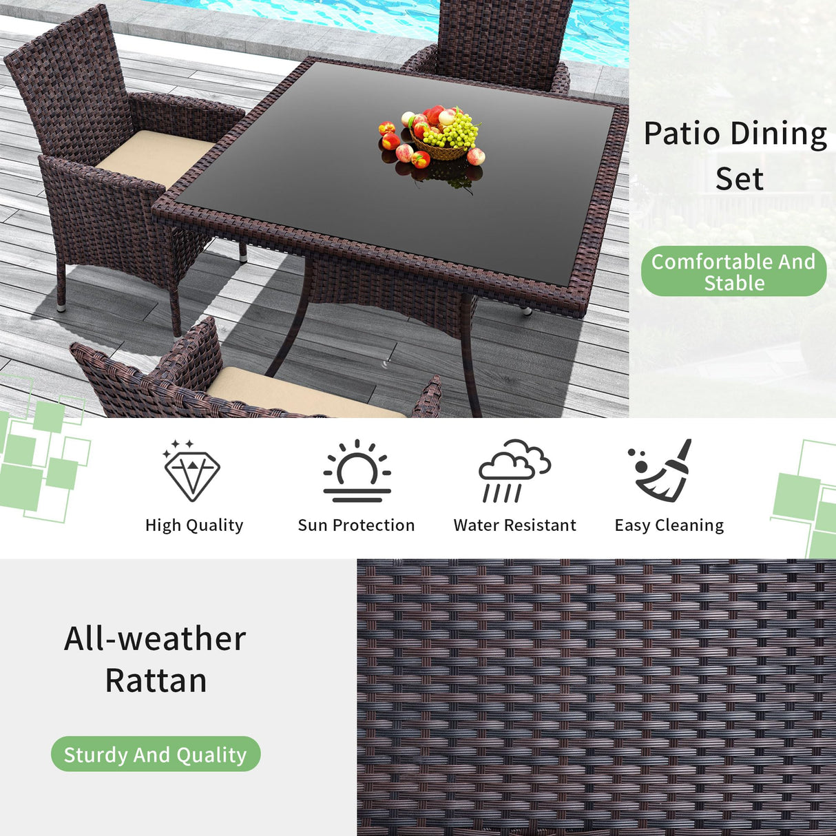 Trumbeak 15 Piece Outdoor Dining Set,Rattan Patio Conversation Set of 12 Chairs,Patio Dining Table and Chairs w/Cushions,Square Glass Tabletop,Umbrella Cutout for Patio,Sand Trumbeak