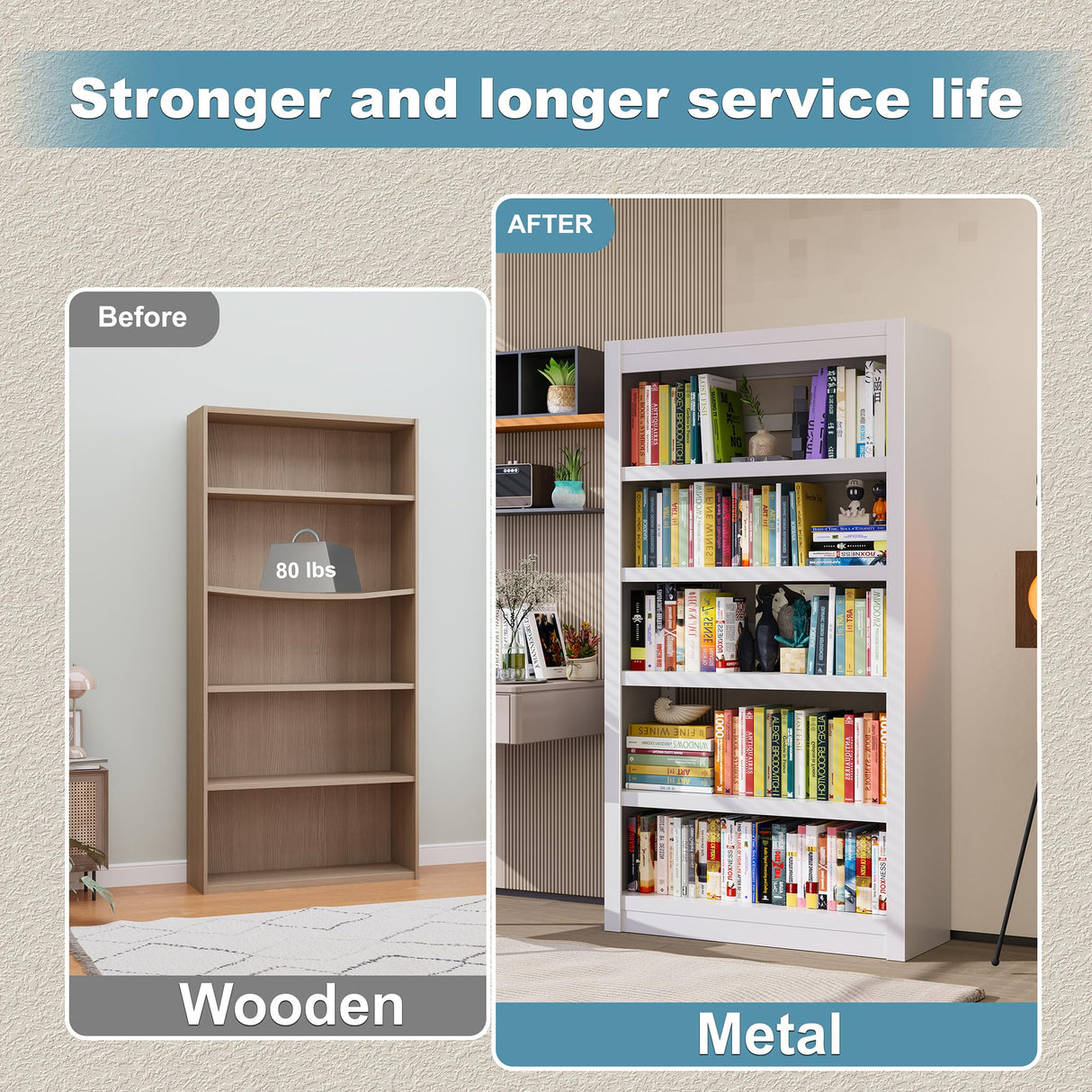 LyAosdFu Bookshelf, 5-Tier Sturdy Bookcase, Adjustable Book Shelf, Large Capacity per Shelf, Modern Book Shelf for Living Room, Home Office, Garage, Ideal for Home Organization & Stylish Upgrades LyAosdFu