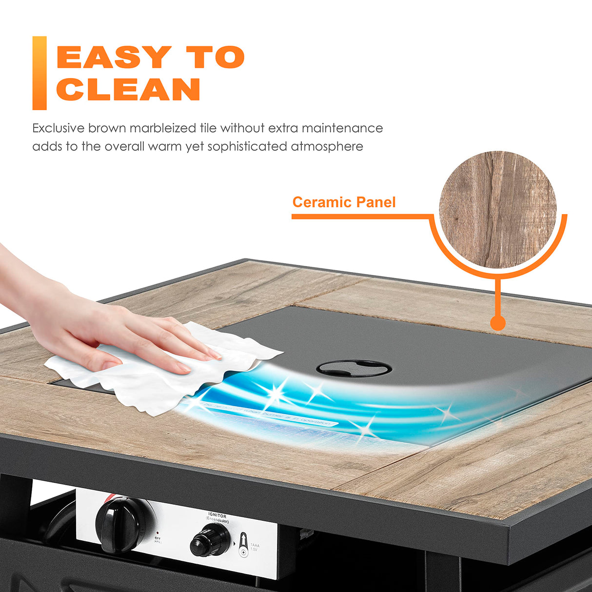 NUU GARDEN 5-Piece Patio Furniture Set with Fire Pit Table, 28'' 50,000 BTU Propane Gas Cabinet Fire Pit Table with Cover and 4 Dining Swivel Chairs with Padded Cushions, Black and Beige NUU GARDEN