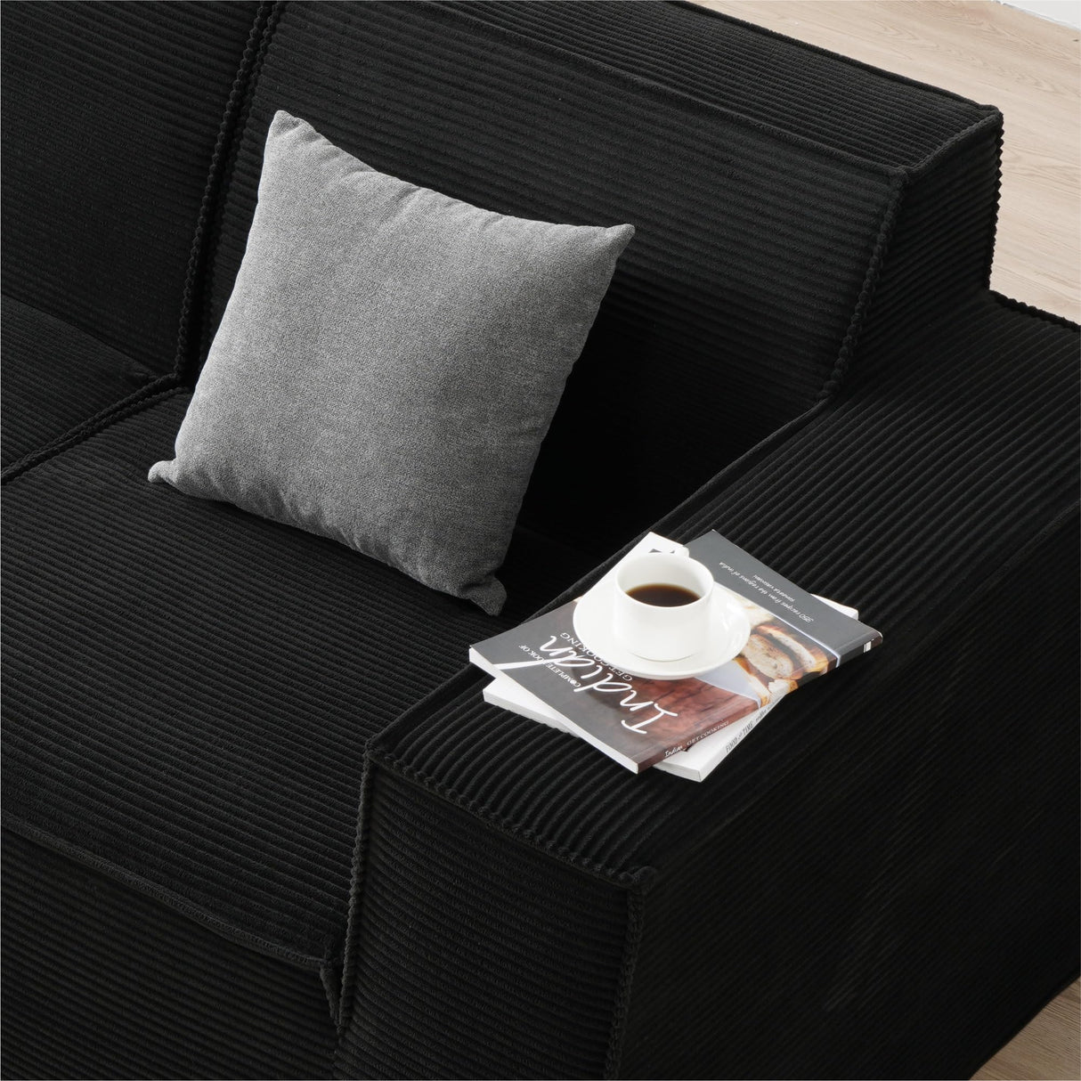 Cozy Castle 71" Loveseat Sofa, L Shaped Comfy Corduroy Boneless Couch with Deep Seat and Ottoman Chaise Cloud Sofa Upholstered Couches for Living Room Bedroom No Assembly Required (Black) Cozy Castle