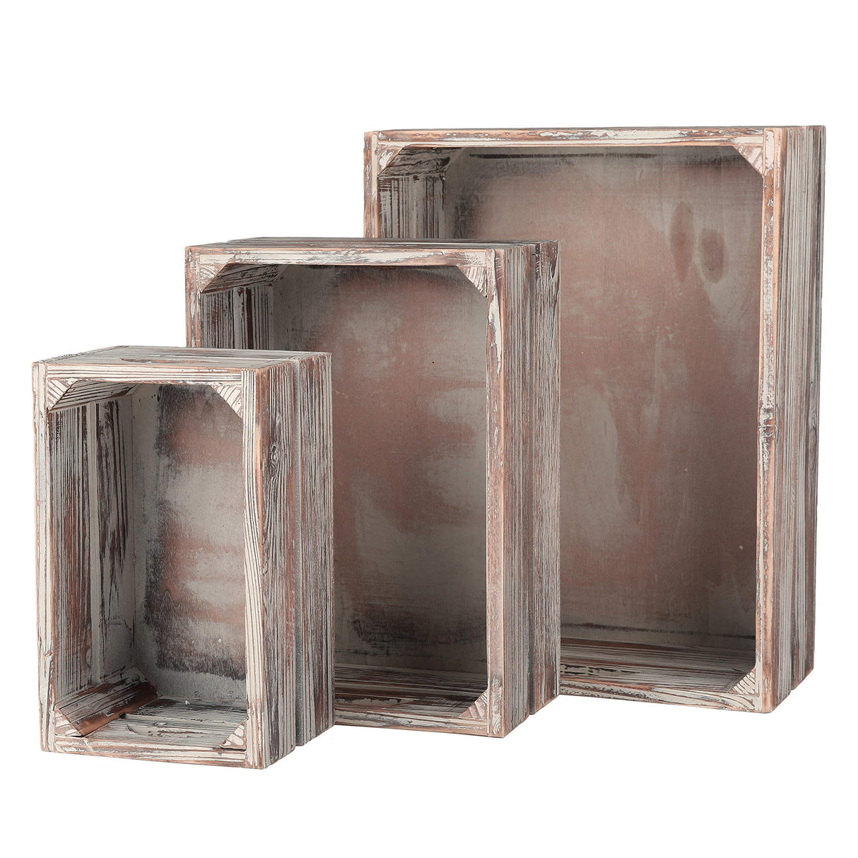 MyGift Country Rustic Torched Wood Storage Decorative Box, Nesting Wooden Crate Box Container, Set of 3 MyGift