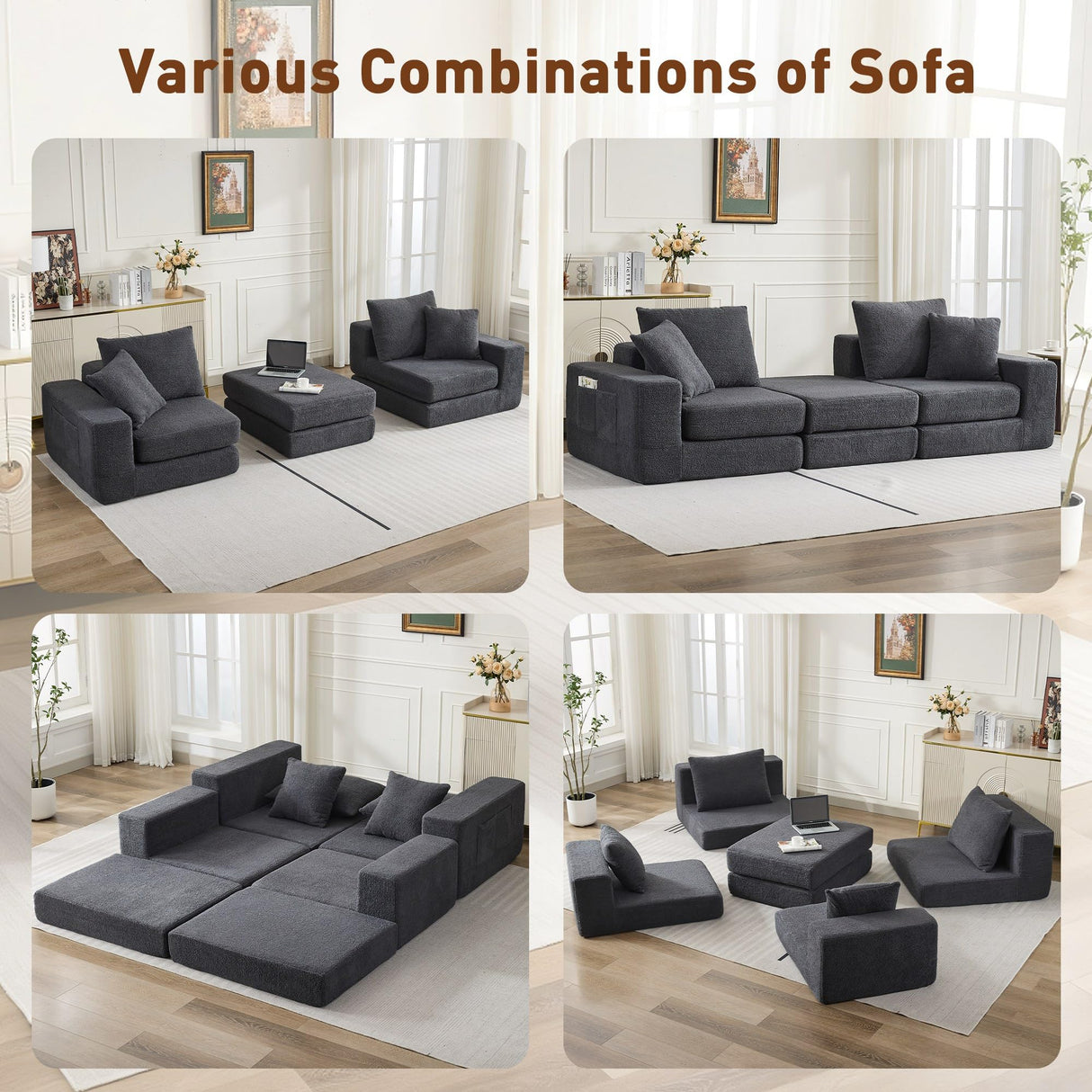 Korser Modular Sectional Couch with L-Shape Chaise, Modern Boneless Cloud Couch for Living Room, Sofa Bed with Deep Seat, No Assembly, Sleeper Sofa for Living Room, Bedroom, and Apartment Korser