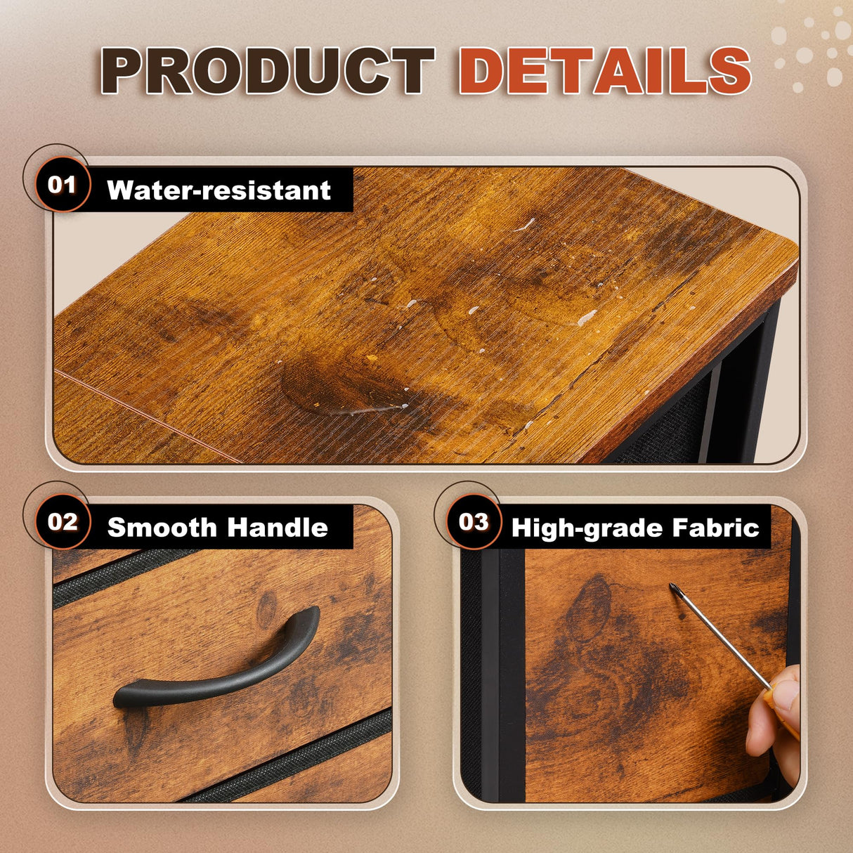 EKNKOZY Rustic Brown Narrow Dresser Tower with 4 Drawers and Steel Frame EKNKOZY