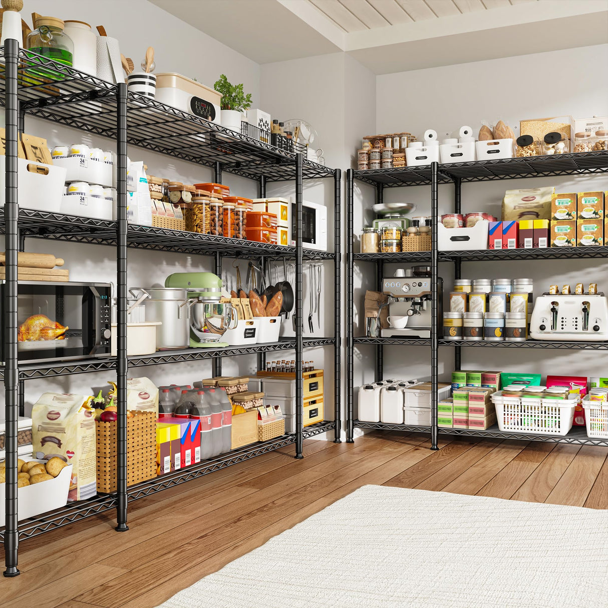 REIBII 78.4''W Storage Shelves Wire Shelving Unit Load 1500LBS,4 Tier Metal Shelving with Adjustable Metal Shelf Wire Rack for Pantry Shelves Commercial Shelving Kitchen Garage 78.4''Wx11.8''Dx59''H REIBII