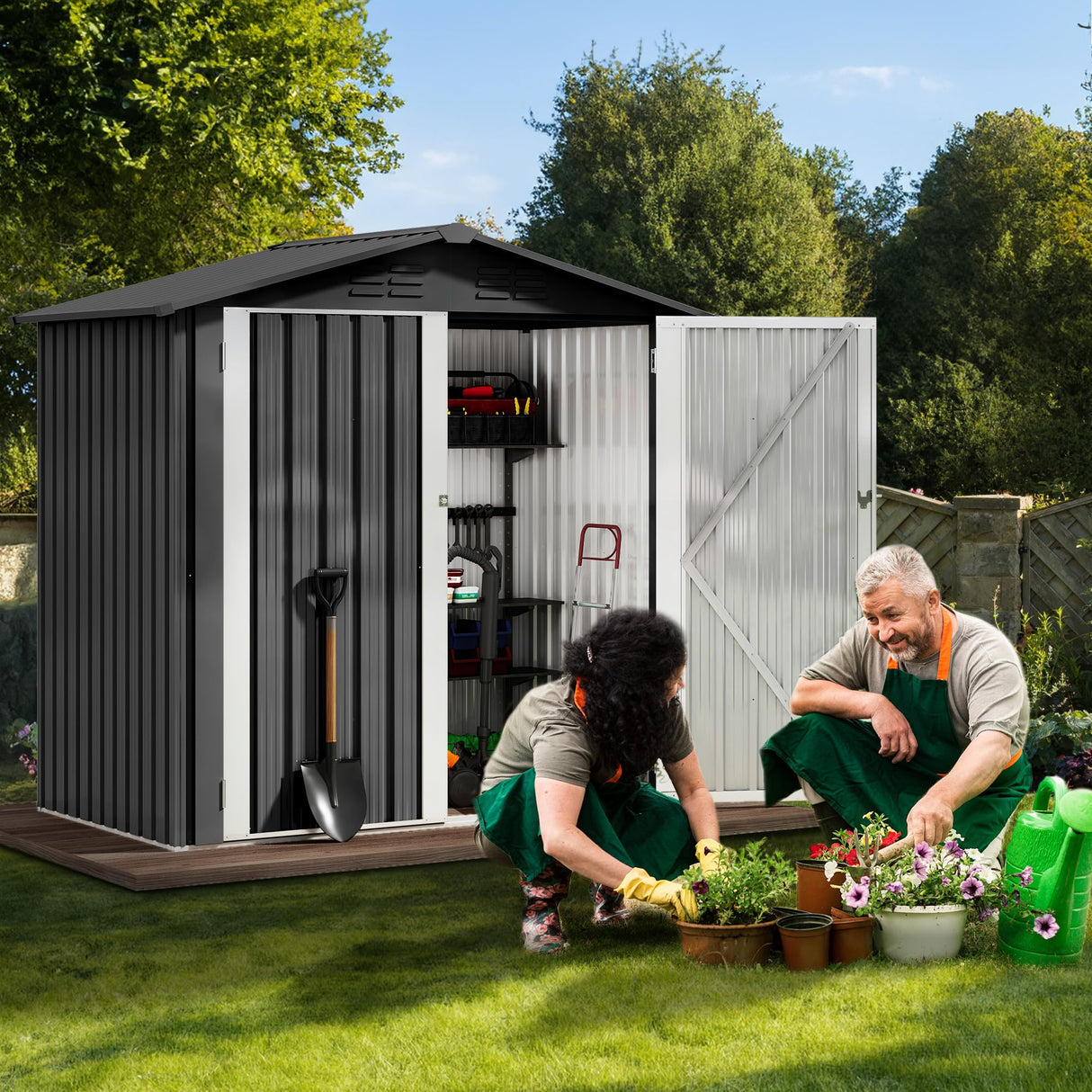 DWVO 6x4ft Metal Outdoor Storage Shed, Large Heavy Duty Tool Sheds with Lockable Doors & Air Vent for Backyard Patio Lawn to Store Bikes, Tools, Lawnmowers,Dark Gray DWVO