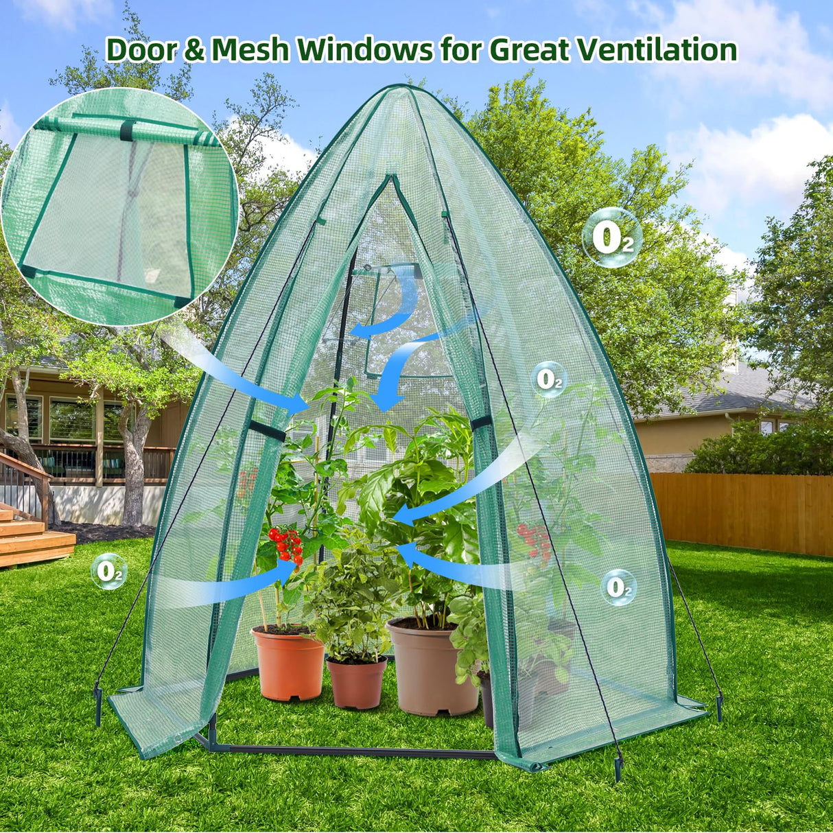Portable Plant Protector from Animals, Ohuhu Greenhouse for Outsides with Durable PE Cover, Heavy Duty Green House with Zippered Door Mesh Window for Vegetables Flowers Fruits Herbs, 63x54x71 Inch Ohuhu