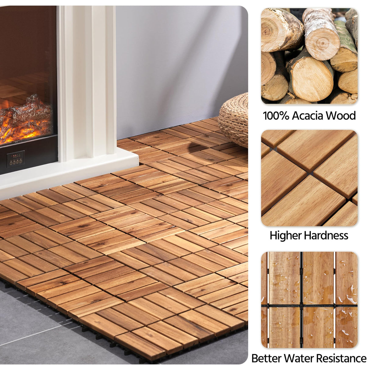 Yaheetech 54pcs Acacia Wood,Interlocking Deck Tiles with Non-slip Surface,Easy Snap Waterproof Flooring Tiles for Indoor Outdoor,Cracking Resistant Patio Backyard Decor for All Weather Use,Wood Yaheetech