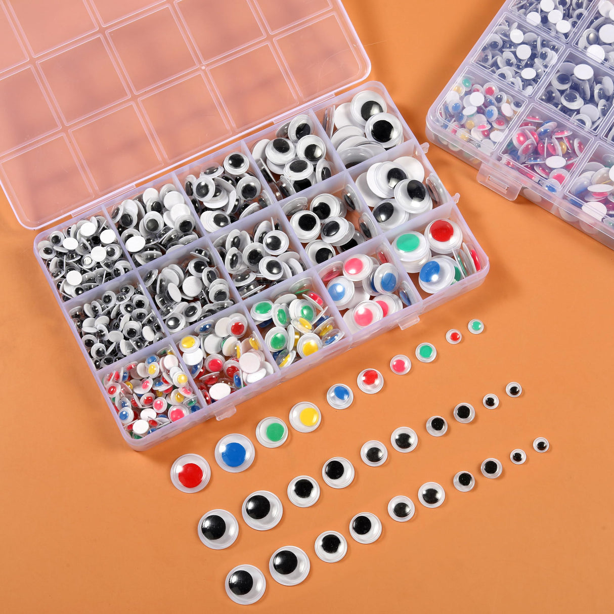 Hudinsun 600pcs Black and Multi Colors Wiggle Googly Eyes Self Adhesive, 6mm 8mm 10mm 12mm 15mm 20mm Small and Large Googly Eyes for Crafts Hudinsun