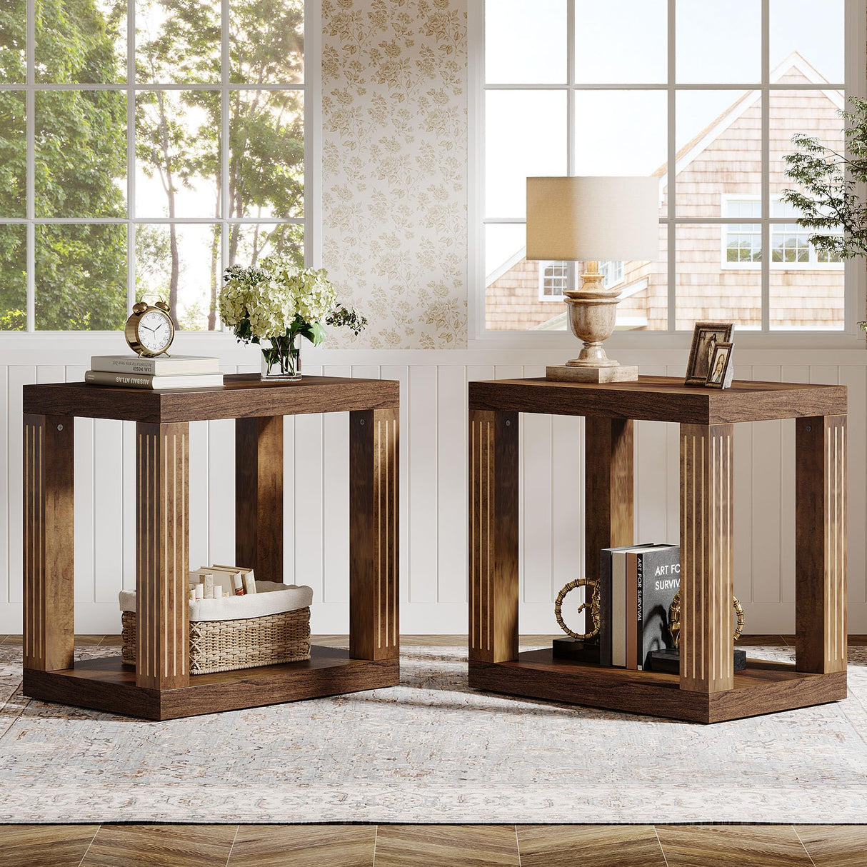 Tribesigns End Table for Living Room, 2-Tier Rectangle Side Table with Storage Shelf, All-Wood Sofa Side Table, Farmhouse Bedside Table for Bedroom, Rustic Brown Tribesigns