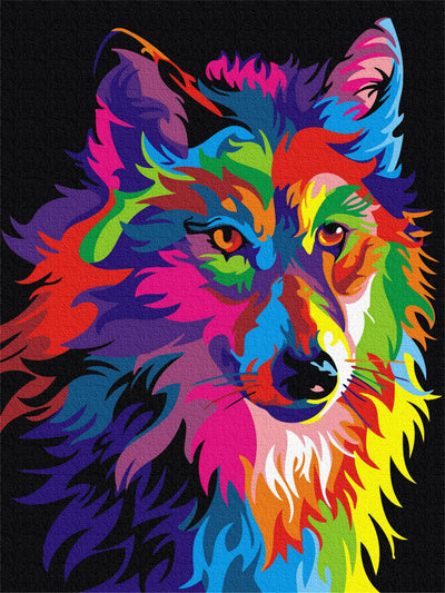 Komking DIY Paint by Numbers for Adults, Paint by Number Kits for Kids Beginner on Canvas Painting, Colorful Wolf 16x20inch