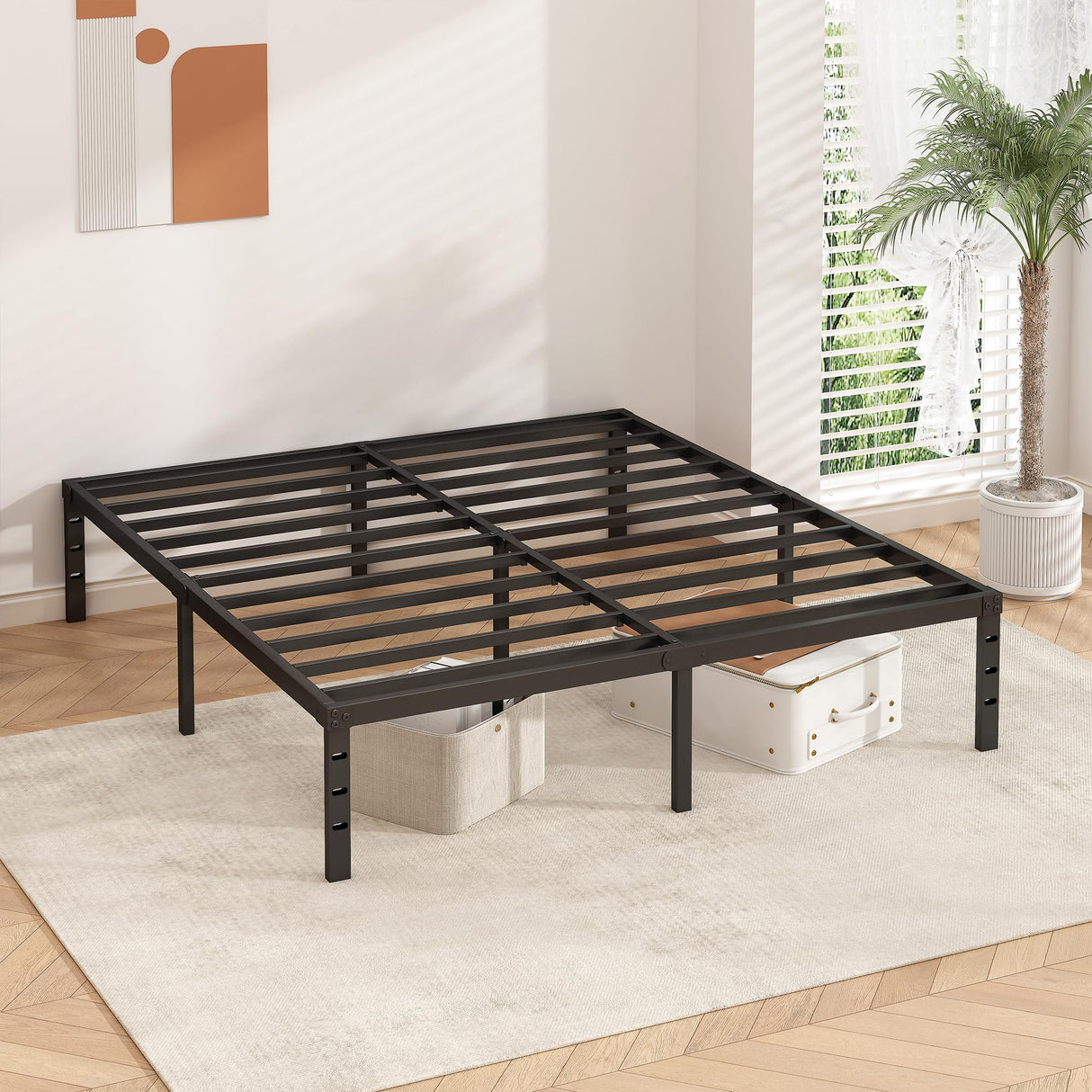 HLIPHA Metal Platform Bed Frame 16 Inch Tall,No Box Spring Needed,Full Size Bed with Heavy Duty Strong Support Slats,Easy to Assemble,Black HLIPHA