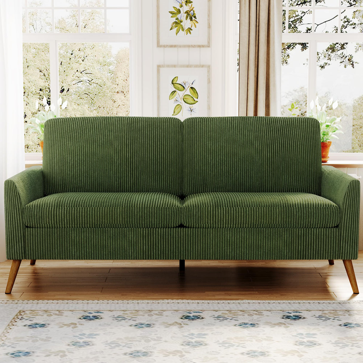 AMICLIBER 68" Loveseat Sofa, Comfy Green Corduroy Couches for Living Room, Mid Century Modern Love Seat Sofa, Tool-Free Setup Small Couches for Bedroom Office AMICLIBER