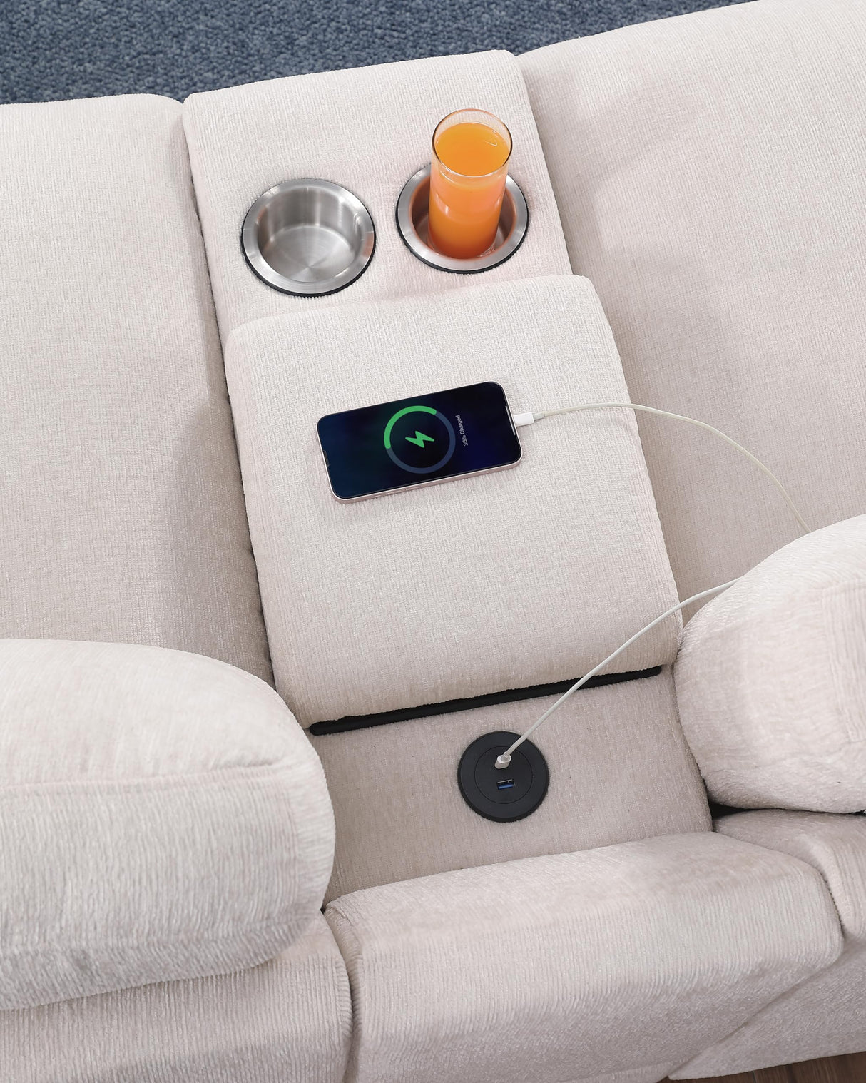 YOPTO 127" Modular Sectional Sofa,Modern Oversized Cloud Couch with Cup Holder&USB Port,7 Seater Convertible L-Shaped Chenille Sofas W/Ottoman,2 Pillows&Storage Box,Comfy Couches for Living Room,Beige YOPTO