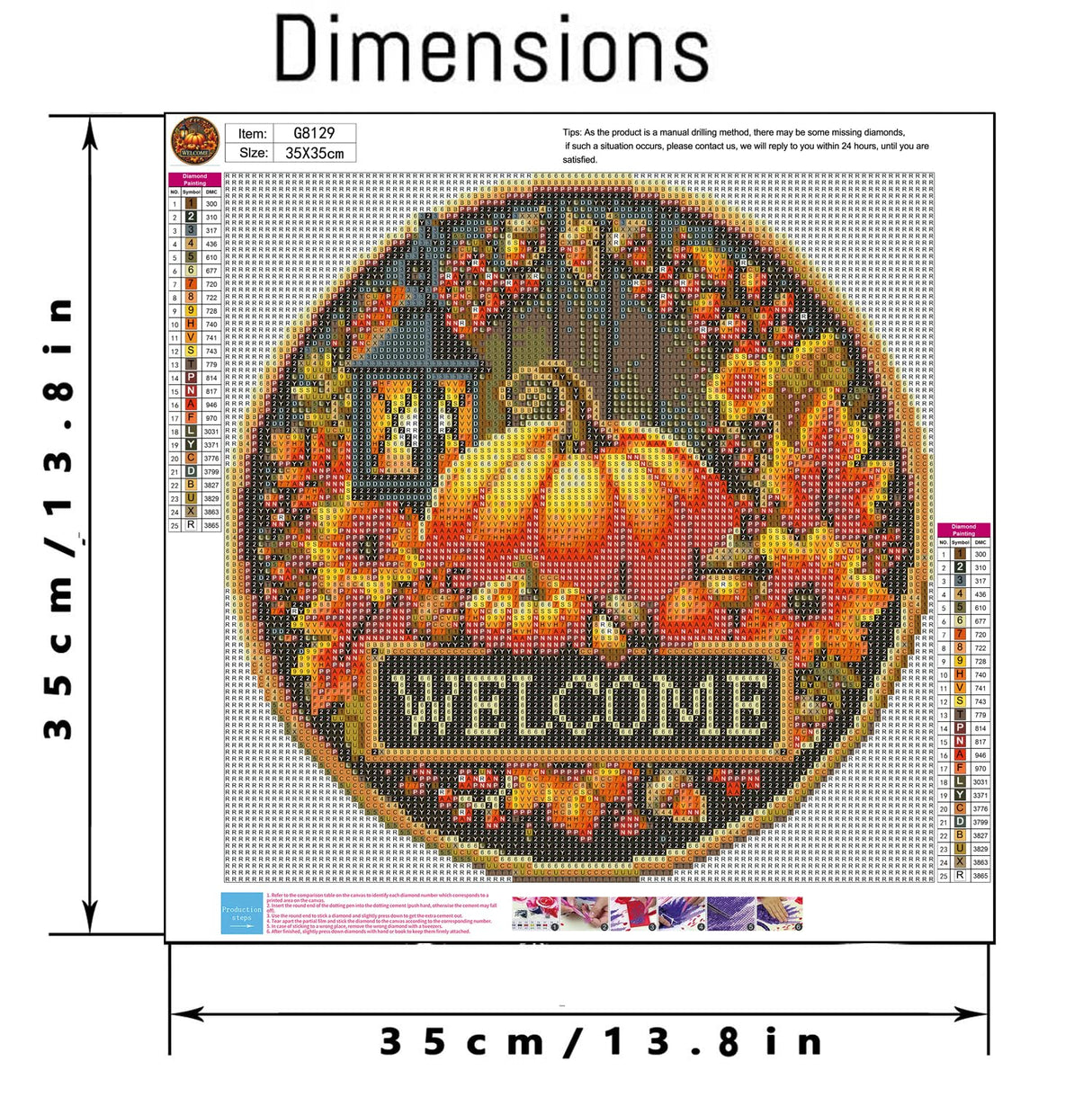 MjhRcll Fall Diamond Art Kits for Adults,5D DIY Pumpkins Diamond Dots Round Full Drills,Circle Design Diamond Painting Kits for Holiday Home Wall and Entrance Door Decor 14X14 Inch MjhRcll