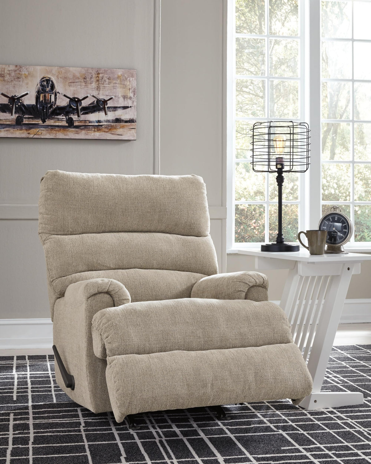 Signature Design by Ashley Man Fort Traditional One Pull Rocker Recliner, Beige Signature Design by Ashley