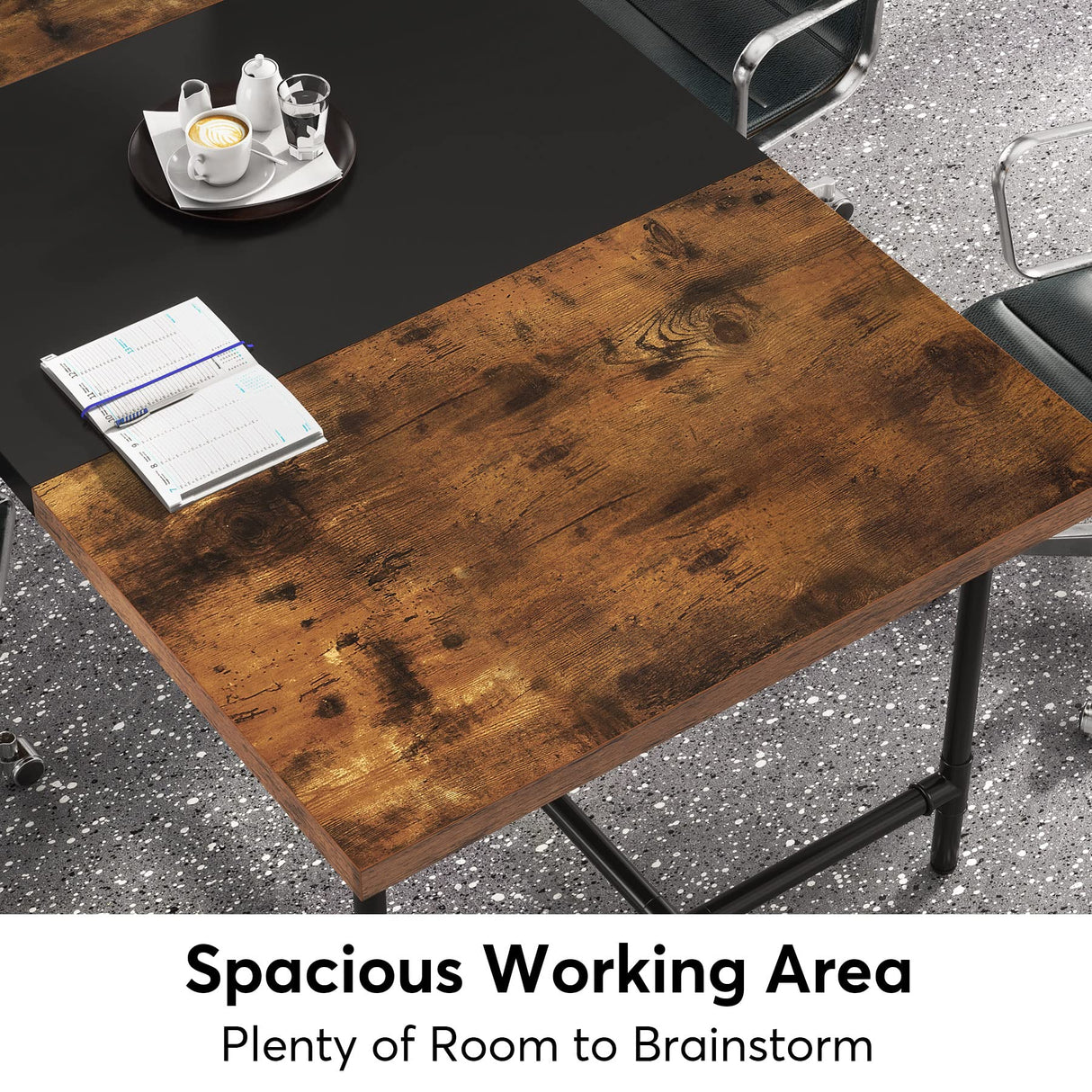 Tribesigns 6FT Conference Table, 70.8" W x 35.4" D Meeting Table Conference Room Tables with Pipe Metal Frame, Rectangle Training Seminar Table Computer Desk for Home Office, Brown Tribesigns