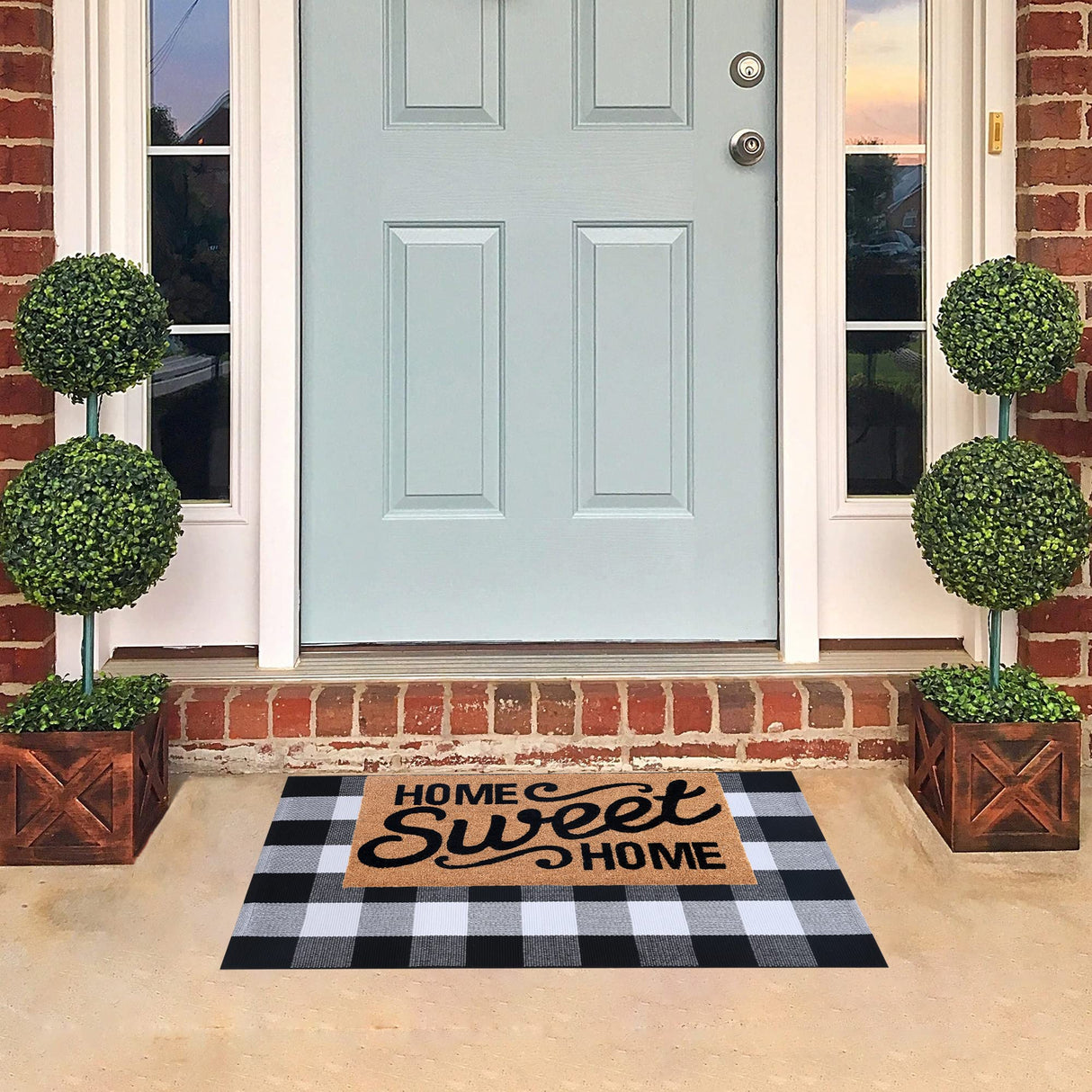 Home Sweet Home Doormat Set, 2-Piece Layered Front Porch Mat Combo, Natural Coir Welcome Mat with Black and White Buffalo Plaid Rug, Farmhouse Outdoor Entryway Decor for Porch, Patio, Home Homydecor