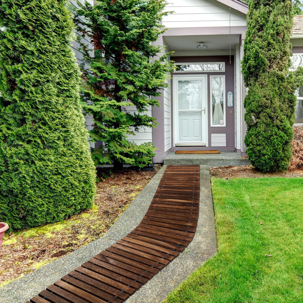 Landical 24ft Wooden Garden Pathway with Non Slip Surface Roll Out Garden Boardwalk Walkways Road Floor Pathway Rustic Path Decorative Patio Pavers for Outdoor Garden Beaches Wedding Party Landical