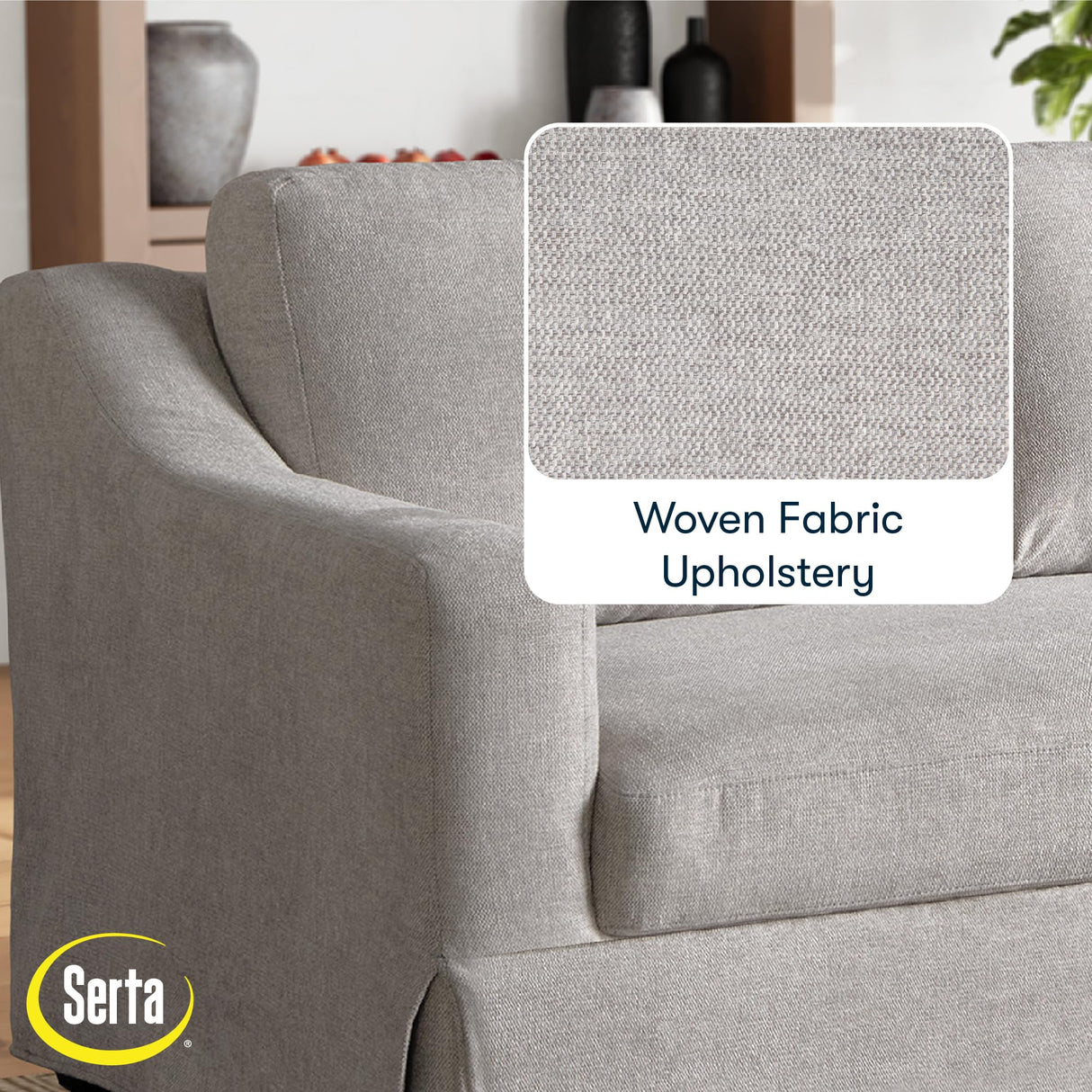 Serta® Hawthorne 90.6" Slipcovered Queen-Size Convertible Pop-up Sofa, Dreamcoil® Comfort, Woven Polyester Blend Fabric, Linen Serta