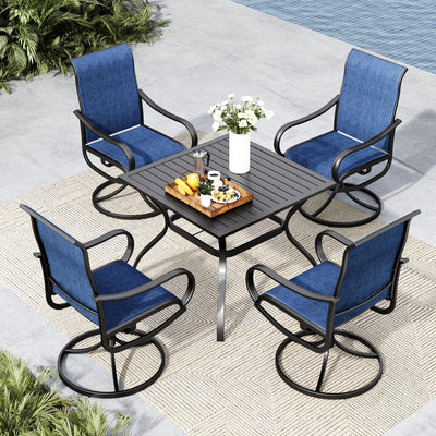 MFSTUDIO Patio Table and Chairs Set of 4, Outdoor Dining Set with Metal Table and Swivel Chairs, 5 Piece Patio Furniture Set for Deck/Backyard/Poolside/Garden