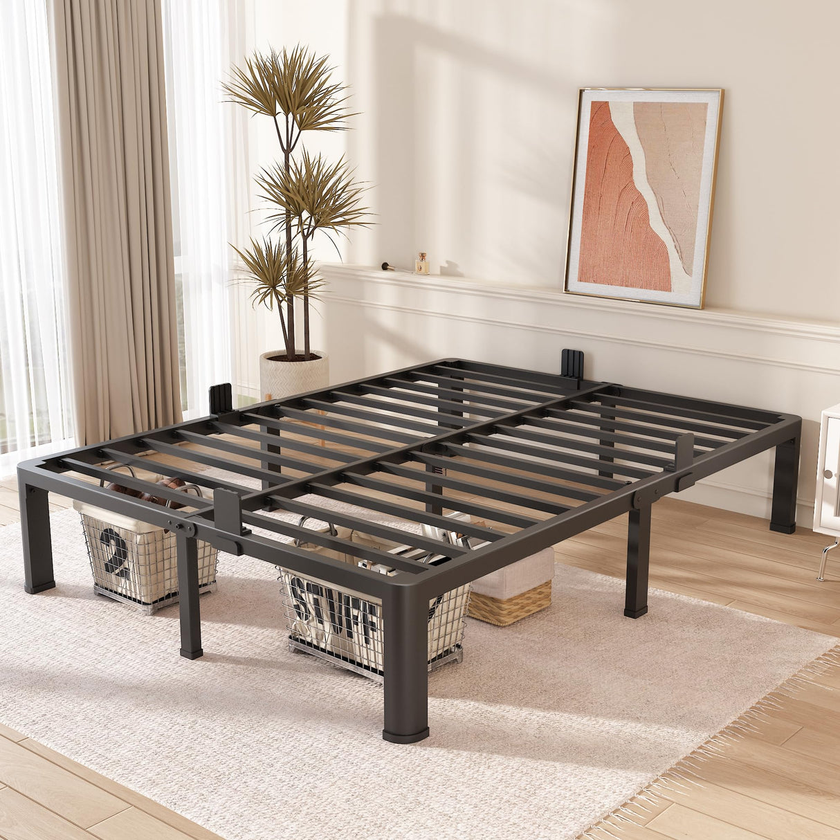 FUIOBYVV California King Bed Frame with Round Corner Edge Legs 14 inch High 3500 lbs Heavy Duty Metal Platform Bed Frame King Size No Box Spring Needed/Noise Free/Steel Slat Support/Non-Slip Black FUIOBYVV