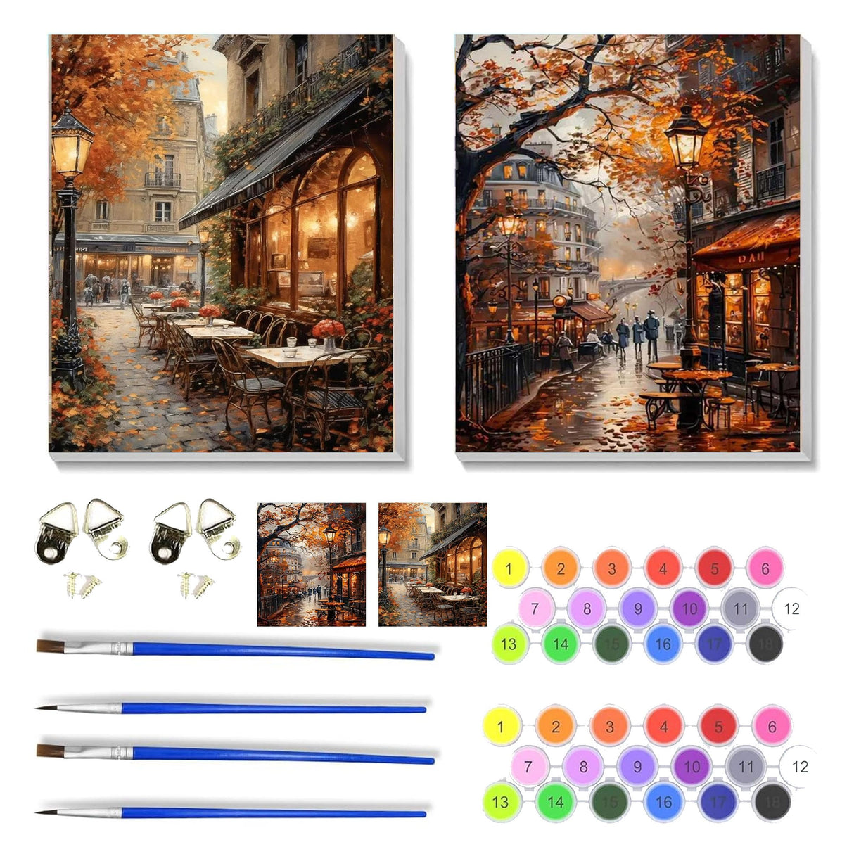 2 Pack Fall Paint by Numbers Kit for Adults Beginner with Framed,Cafe Easy Adult Paint by Number Kits on Canvas DIY Painting for Beginners Art by Numbers for Home Wall Decor 10x12Inch NEGEKFKX