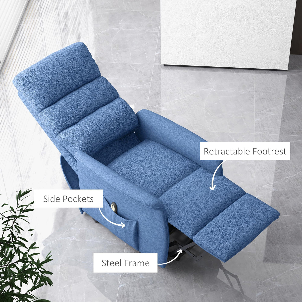 HOMCOM Power Lift Recliner Chair for Elderly, Easy Assembly, Fabric Lift Chair for Adults, Recliner Sofa with Remote Control, Side Pockets for Living Room, Blue HOMCOM