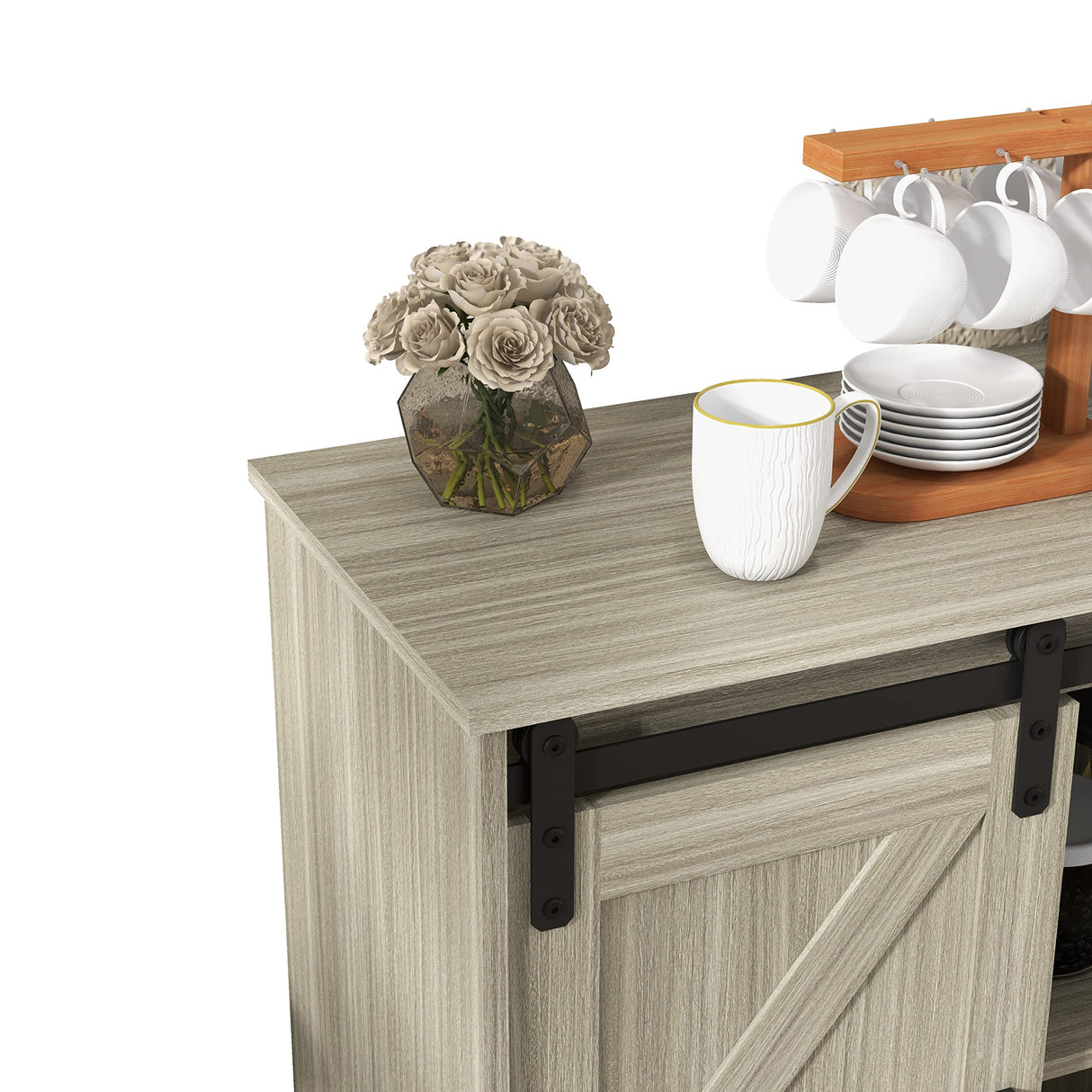 Panana Sliding Barn Door Buffet Sideboard Storage Cabinet Coffee Bar Kitchen Farmhouse Style (Oak) Panana