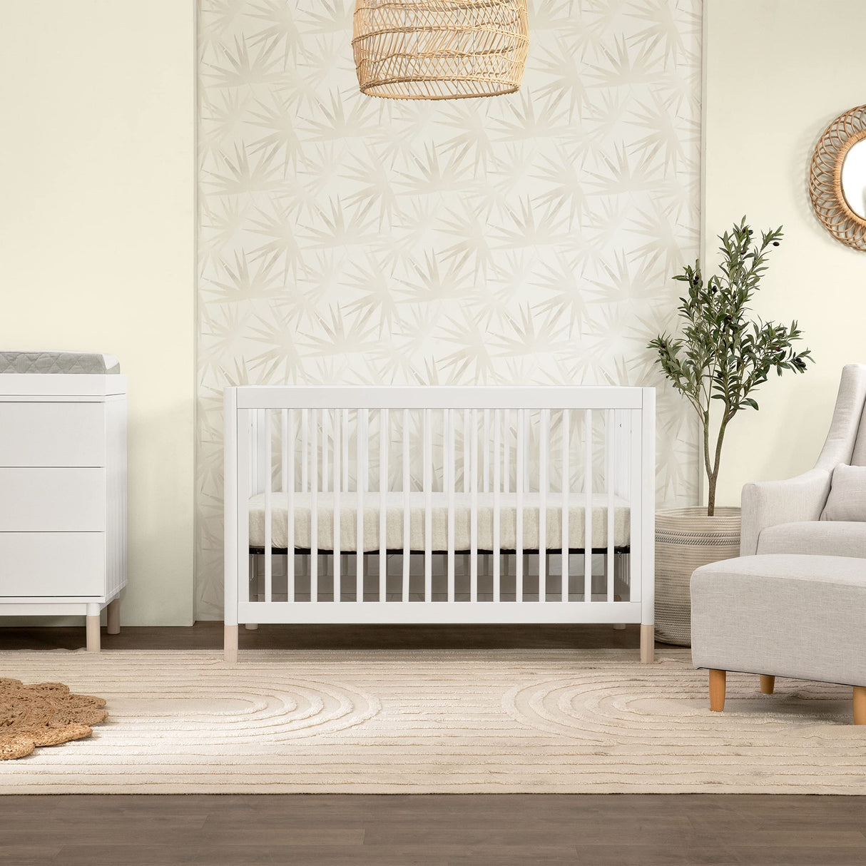 Babyletto Gelato 4-in-1 Convertible Crib with Toddler Bed Conversion in White and Washed Natural, Greenguard Gold Certified babyletto