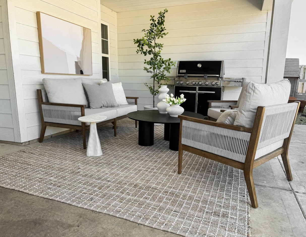 Nathan James Kayden Bohemian Wooden Upholstered Armchair, Outdoor Lounge Chair with Removable Cushion Covers and Solid Acacia Wood Frame, Light Brown Nathan James