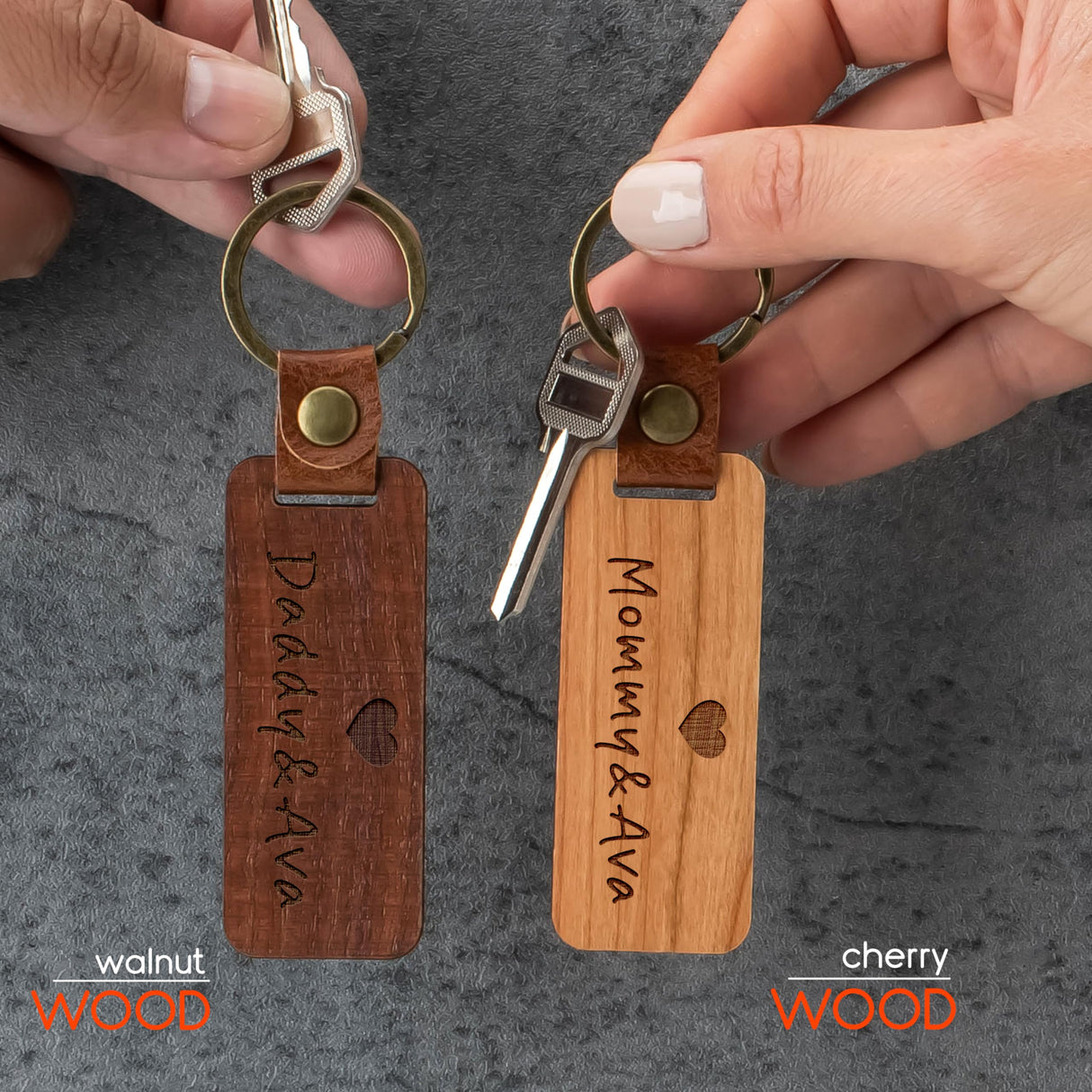 Lara Laser Works Personalized Wood Keychain w/Icon & Any Text, Custom Engraved Key Tag - 30 Icon, 5 Font Options - Housewarming Gifts for Men, Walnut Lara Laser Works