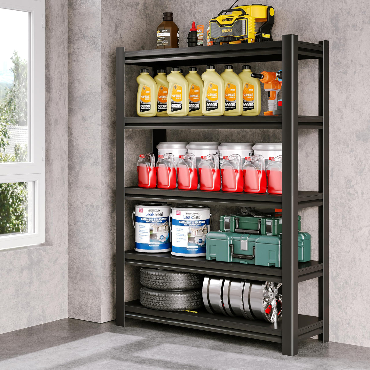 POOUPHV 72 Inch H Garage Shelving 5 Tier Heavy Duty Metal Storage Shelves Loads 2000 LBS,Adjustable Garage Storage Shelves Storage Rack Shelf for Garage, Warehouse, Pantry, Basement 72" Hx40''Wx18''D POOUPHV