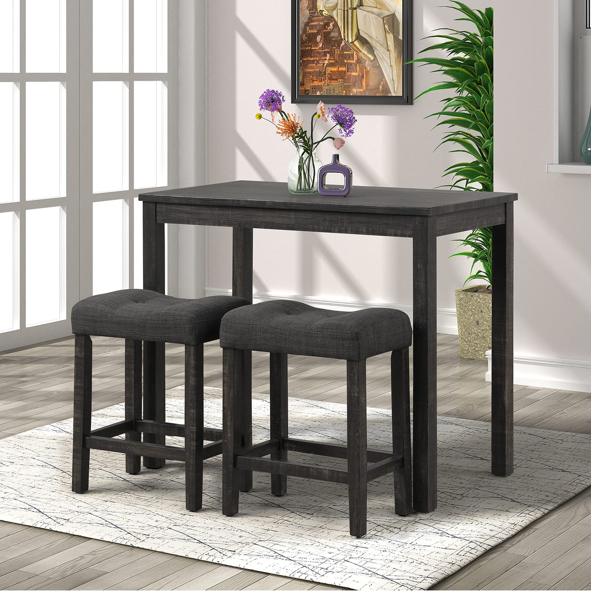 Roundhill Furniture Sora Wood 3-Piece Counter Height Dining Set, Grey,Grey Roundhill Furniture