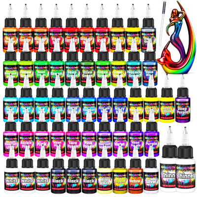 Airbrush Paint - 54 Colors with 2 Airbrush Thinners, Ready to Spray Air Brush Painting Set, Water Based Acrylic Paint for Model, Car, Metal, Fabric, Artists Beginners 4 Types of Colors