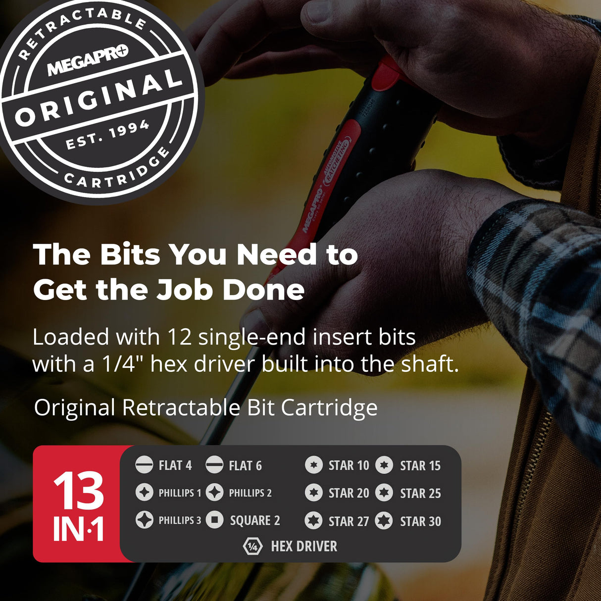 MegaPro 211R1C36RD 1" 13-In-1 Ratcheting Automotive Driver Bits in Red Megapro