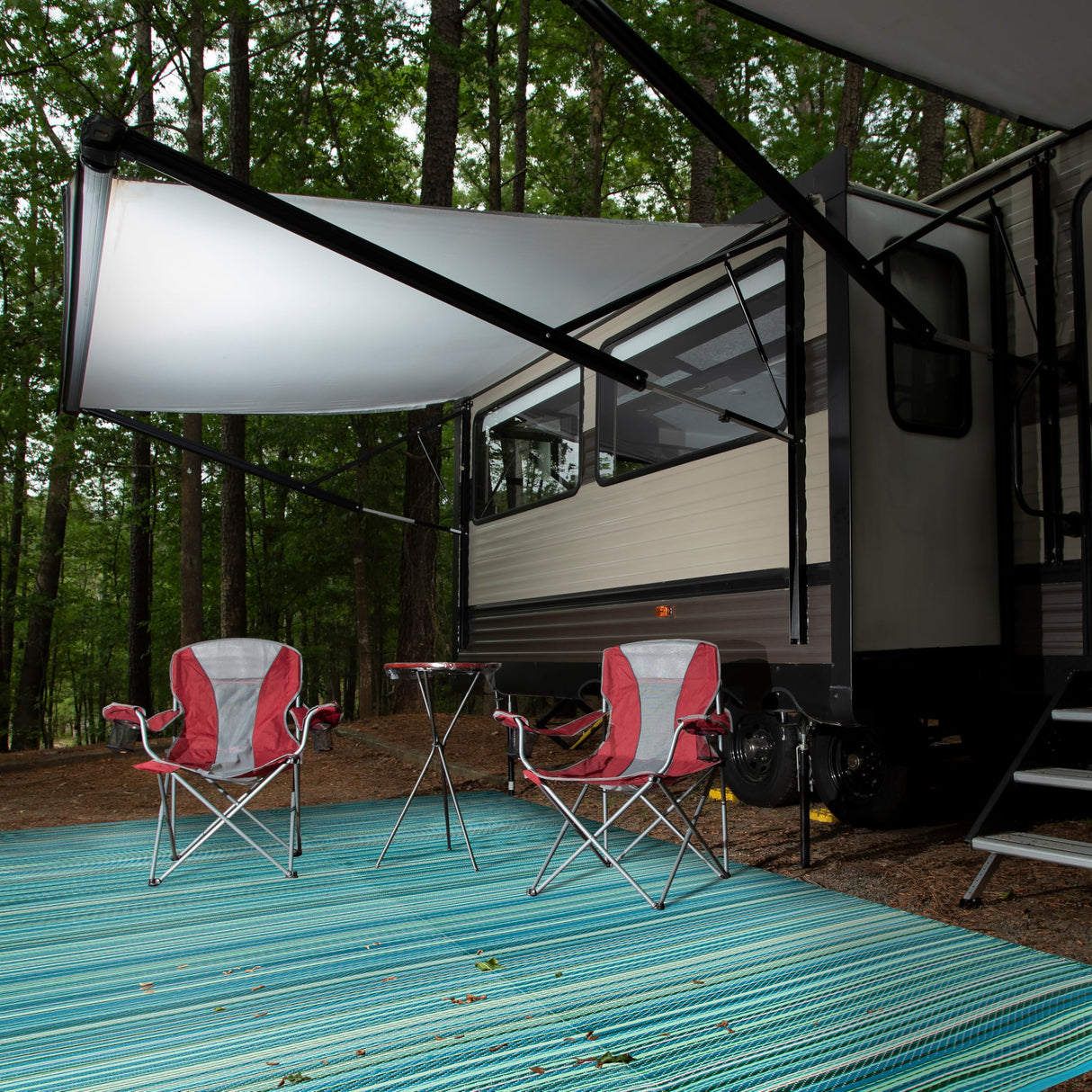 Rugshop Contemporary Stripe Reversible Foldable Waterproof Premium Recycled Plastic Outdoor Rugs for Patio,Backyard,RV,Deck,Picnic,Trailer,Beach,Camping Rug 6' X 9' Blue Rugshop