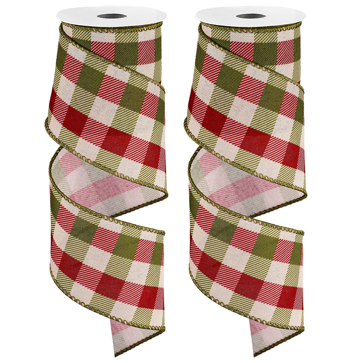 Whaline 2 Rolls Wired Edge Plaids Ribbon - Christmas Buffalo Check Red Green, 2.5 Inch Farmhouse Craft for DIY Gift Wrapping, Wreath, Xmas Tree Bow Decoration, 10 Yards Whaline