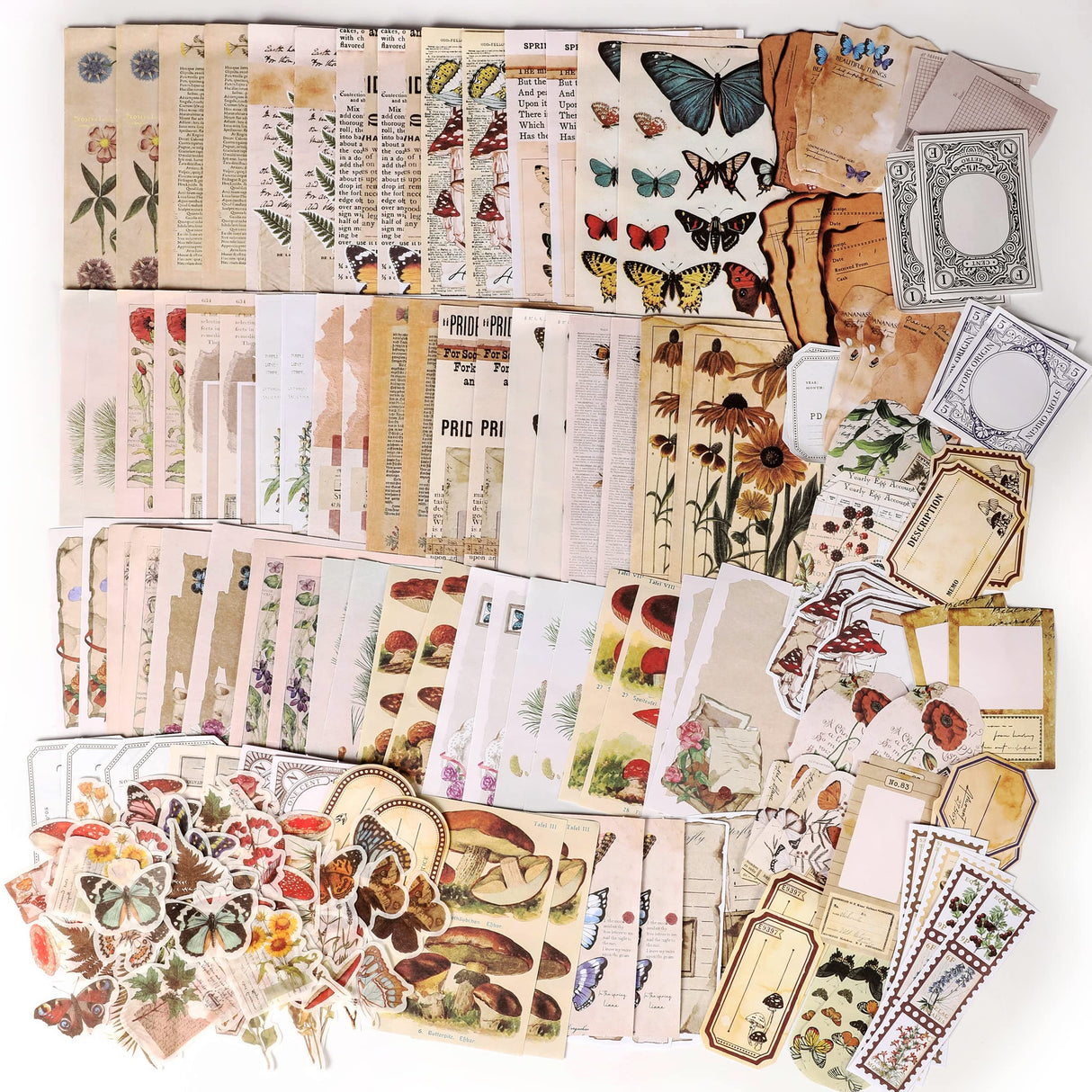 200 Pieces Vintage Scrapbook Supplies Pack for Junk Journal Planners DIY Paper Stickers Vintage Ephemera Pack Decoupage for Art Journaling Bullet Craft Notebooks Collage Aesthetic Gifts (Plant) EWPJDK