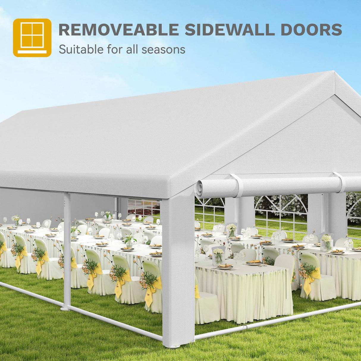 DWVO 20x30FT Large Party Tent Outdoor Heavy Duty Wedding Event Shelters Upgraded Galvanized Canopy with Large White Roof, Removable PVC Sidewalls & 3 Storage Bag DWVO