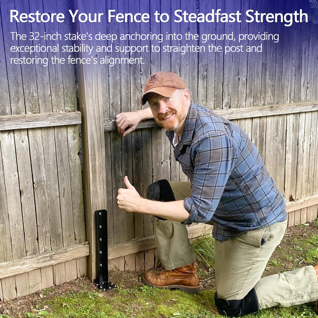 CKLT 2-Pack Fence Post Repair Kit Heavy Duty 32in Fence Post Anchor Thickened 13 Stainless Steel Screw-Connected Sturdy Fence Mender for Repairing Tilted and Broken Wooden Fence Post CKLT