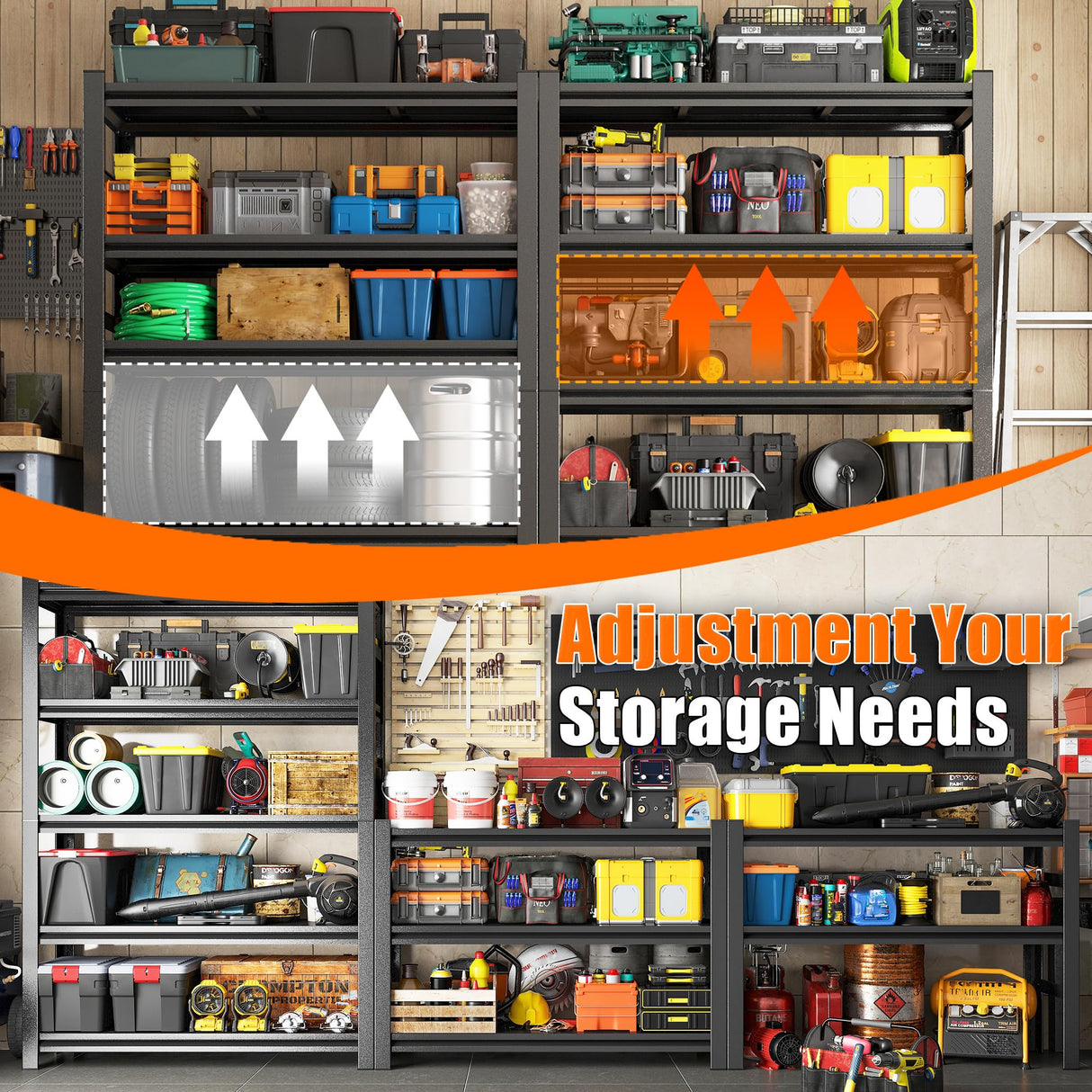 72"H Garage Shelving Heavy Duty Rack, 3500 LBS Large Capacity 5 Tier Adjustable Storage Shelves, Metal Industrial Shelf Units for Garage, Basement and Warehouse, 72"H×35.4"W×15.75"D, Black ErgoNova