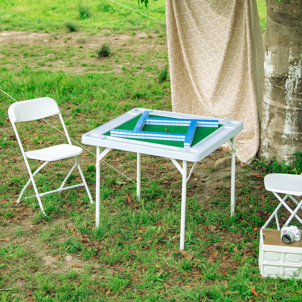 Allpop 35.4’’ Folding Mahjong Table, Square 4 Player Card Game Table with Longer Chip Trays, Cup Holders & Green Professional Tabletop for Domino, Poker, Jigsaw Puzzles Allpop