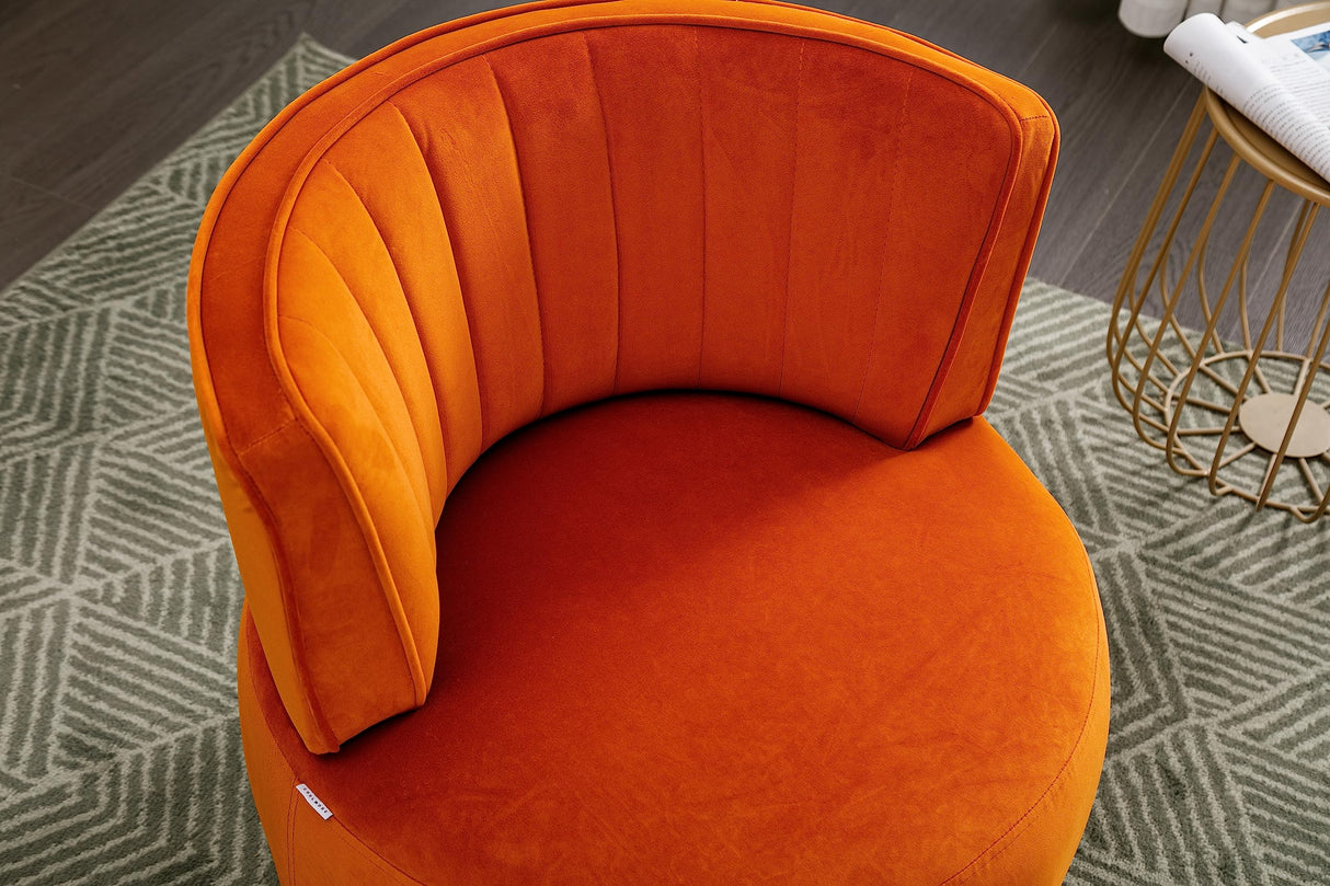 SLEERWAY 360° Swivel Barrel Chair Set of 2, Modern Velvet Round Accent Chair, Comfy Upholstered Small Armchair with Gold Metal Base for Living Room Bedroom Nursery Office Sillas para Sala, Orange SLEERWAY