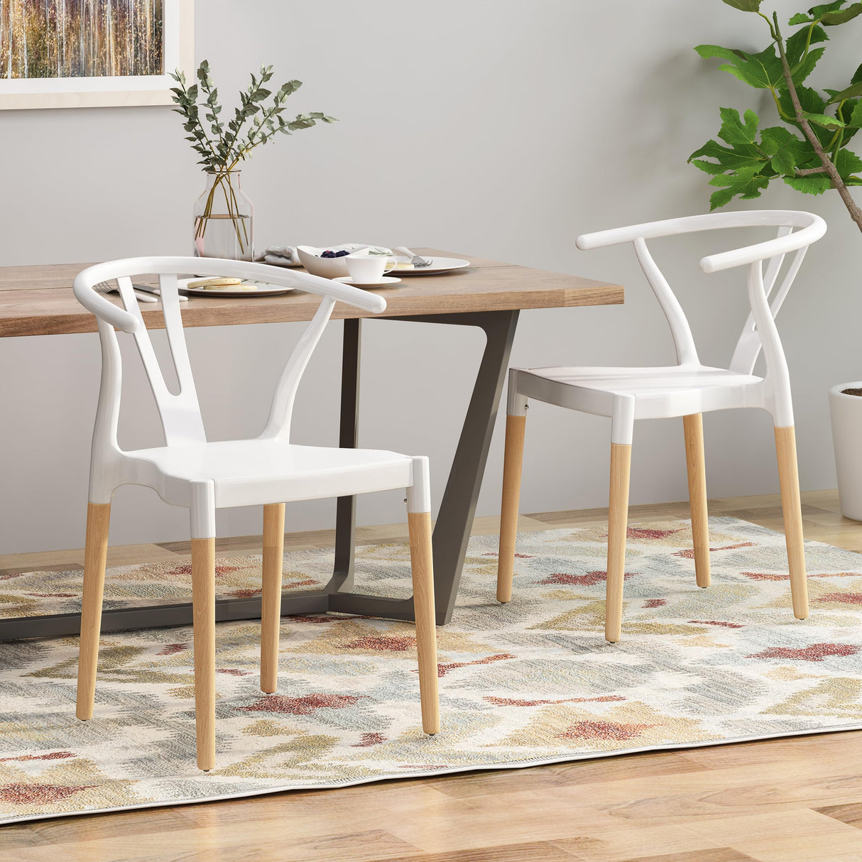 Christopher Knight Home Victoria Modern Dining Chair with Beech Wood Legs (Set of 2), White and Natural Finish Christopher Knight Home