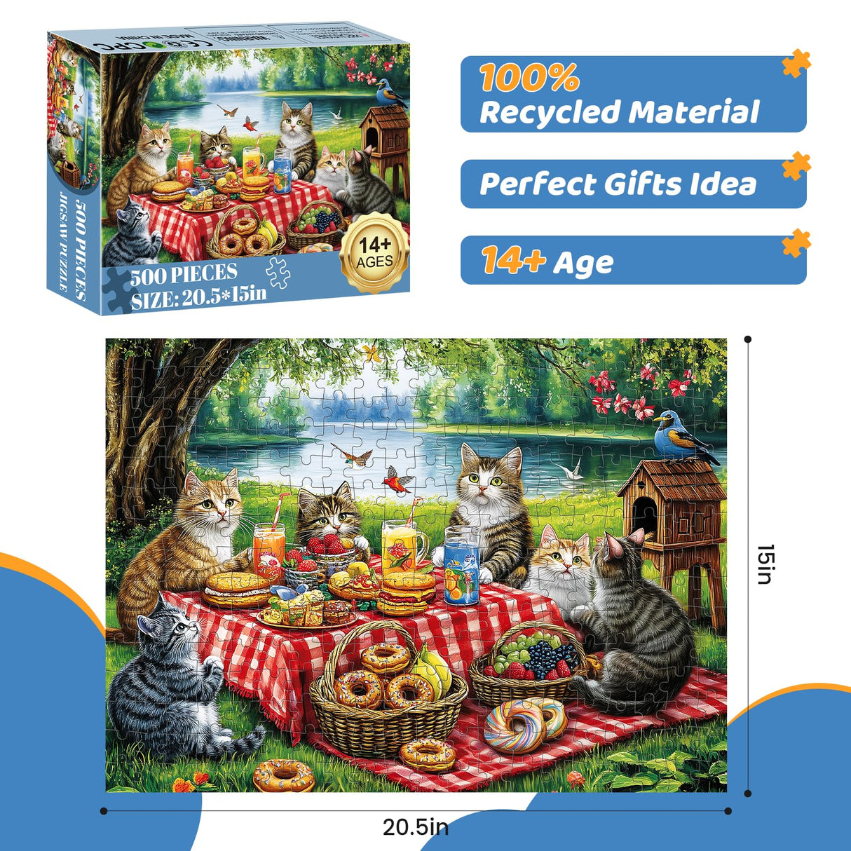 500 Piece Puzzles for Adults, Cat Family Dinner Large Piece Jigsaw Puzzle for Adults Kids Seniors,Recycled Cardboard Puzzle 500 Piece,Family Activity Great Gift for Family Friends 20.5 * 15 in MJYPHDM