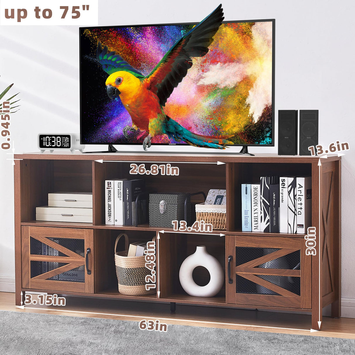 DUDUSHIMAN 8 Cube Storage Organizer Bookshelf with 2 Doors, 2-Tier Mid Century Modern Bookcase, 63" Long Horizontal Cubby Shelf, Wood Bookcase for Small Spaces Living Room DUDUSHIMAN